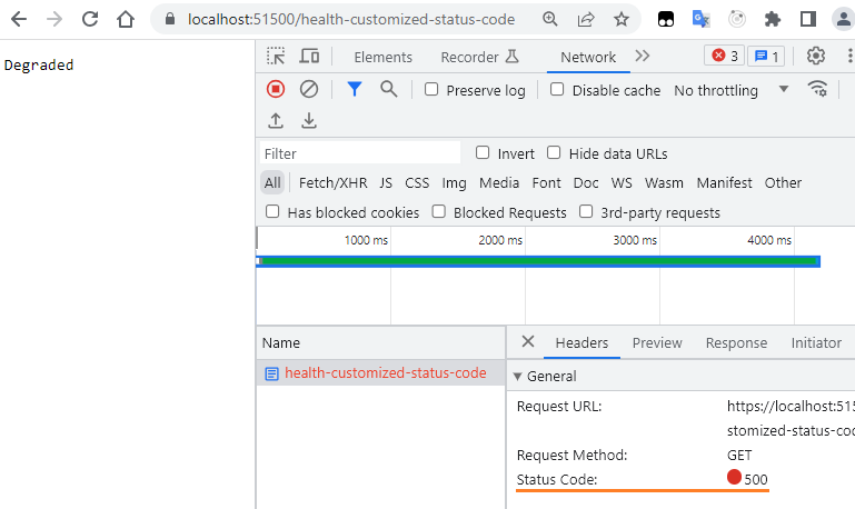 Health check with customized status code - response